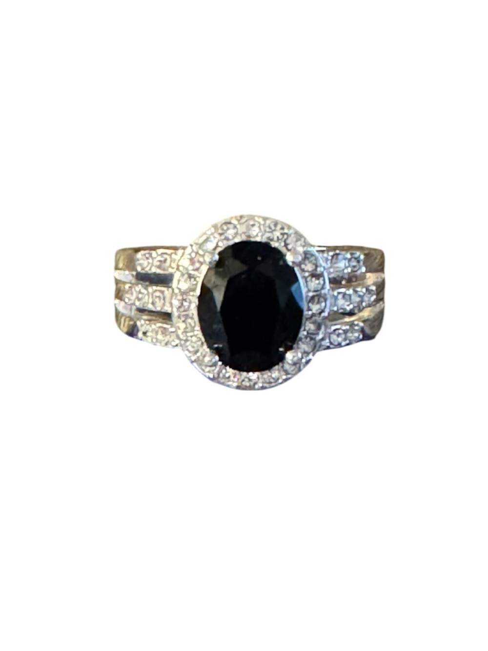 Elegant‎ Black Sapphire Halo Ring in Silver Tone
